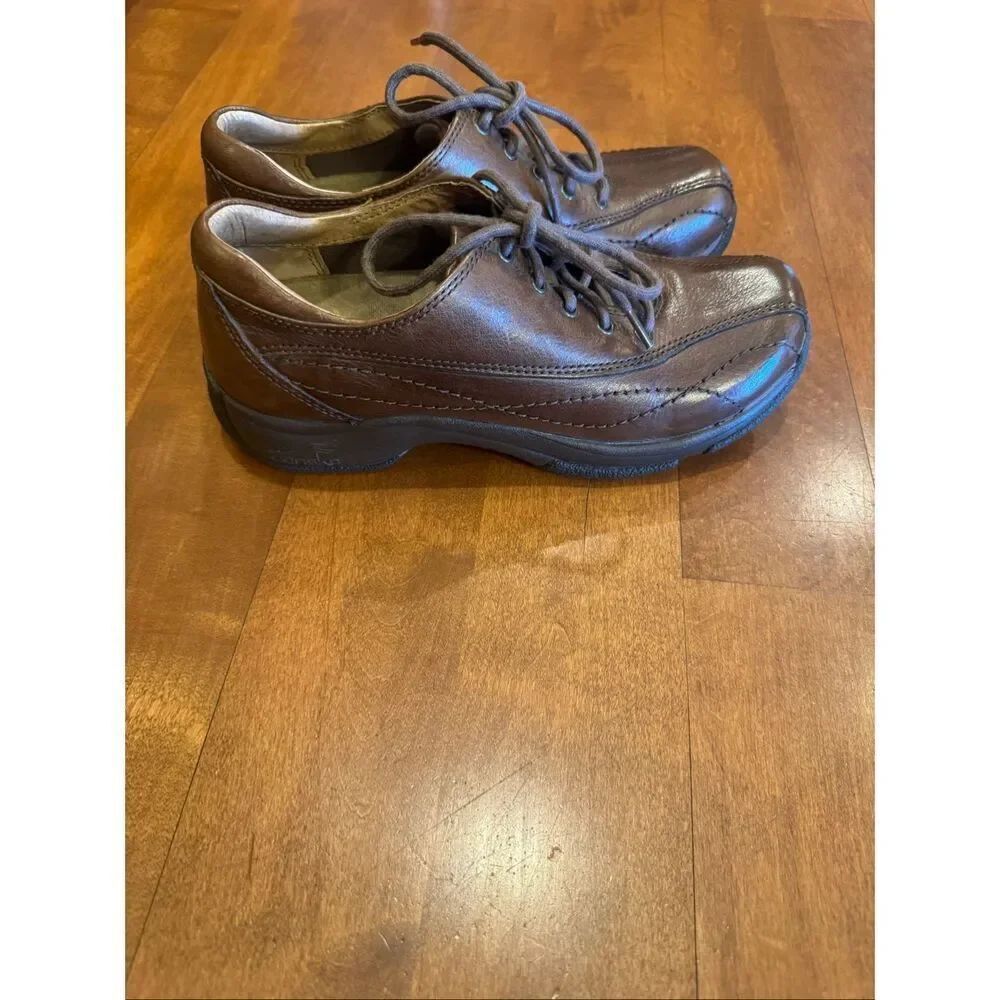 Dansko Brown Leather Lace-Up Shoes Womens EU 37 US 6.5-7 Comfort Work Nurse Casu